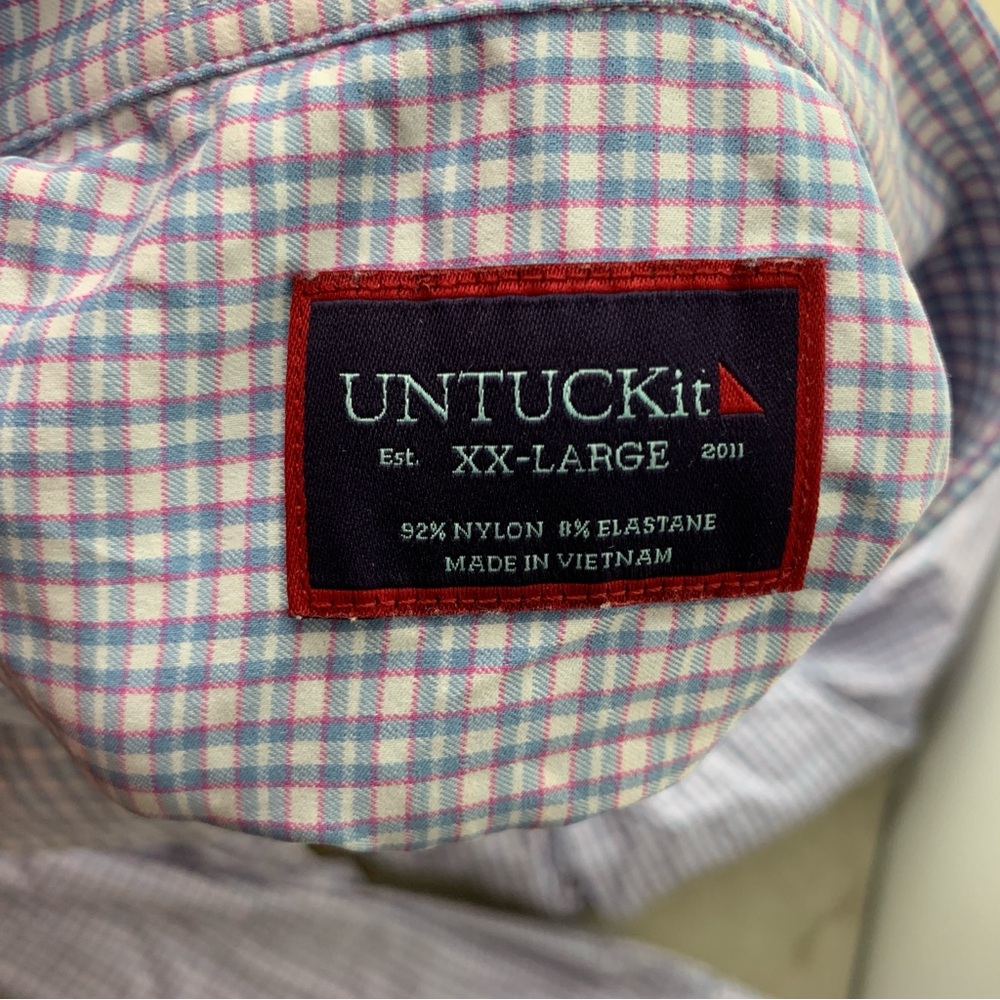 Untuckit Men Size‎ XXL Shirt Button Down Long Sleeve Top Blue Pink Check Nylon - Picture 6 of 6